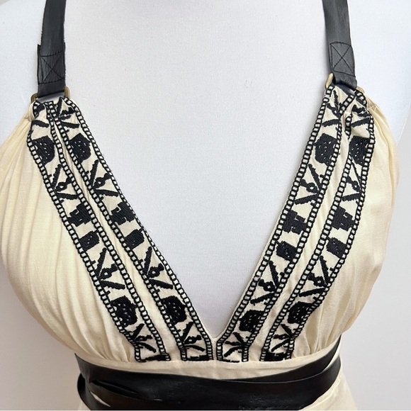 Twelfth Street Edgy Boho Leather Strappy Embroidered cream Cascading Maxi Dress - Picture 3 of 14